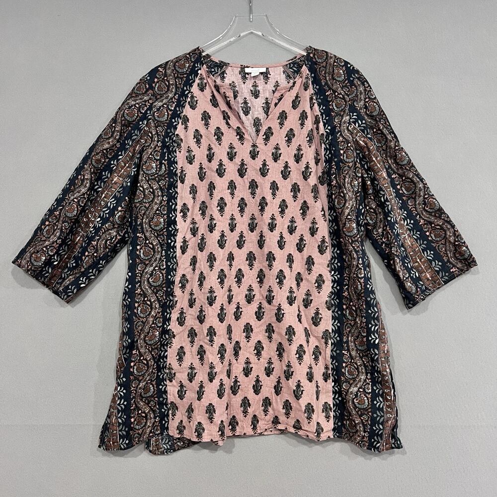 J. Jill Tunic Top Size XL Paisley Print Colorblock Linen Cotton Blend